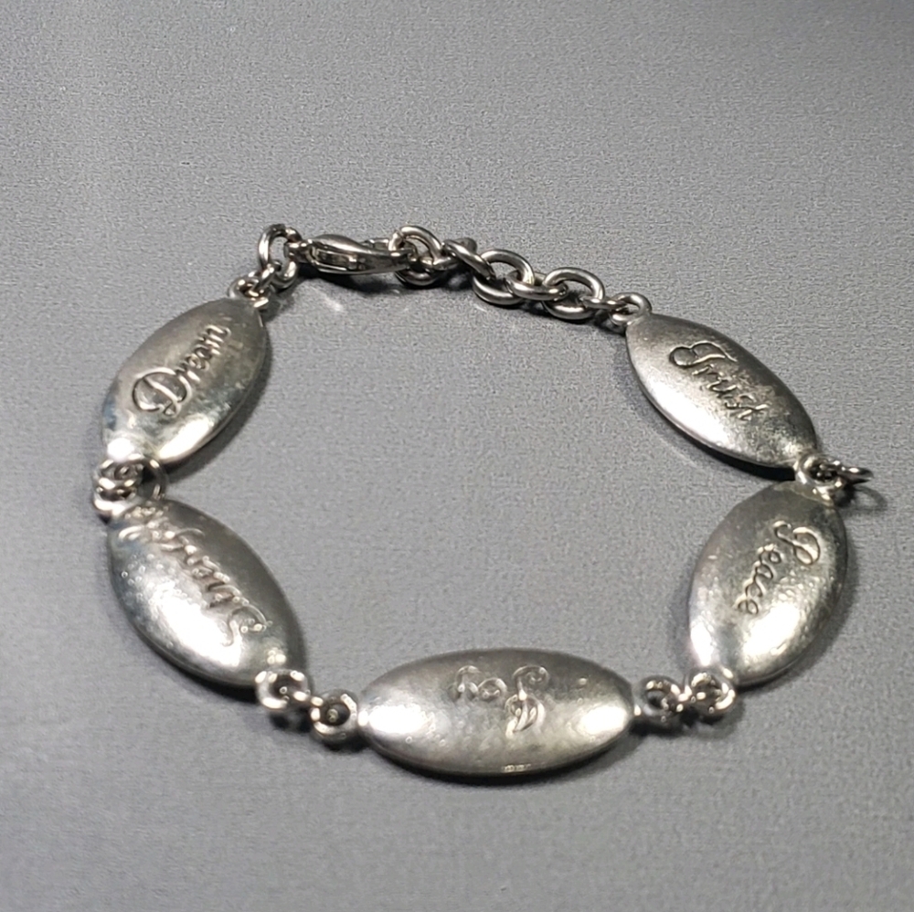 Chain Charm Bracelet Silver Tone Inspirational Modernist Bohemian 7.5"